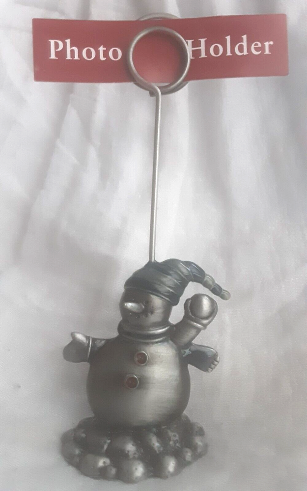 SNOWMAN DESKTOP PHOTO PICTURE BUSINESS CARD HOLDER CHRISTMAS SNOWBALL THROWING