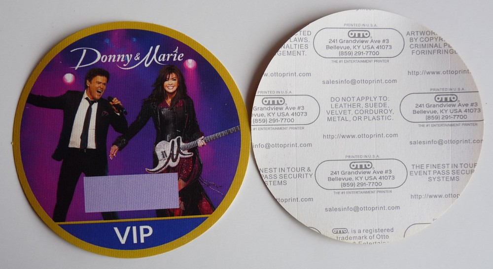 Donny & Marie 2017 Concert Tour VIP Backstage Pass D21