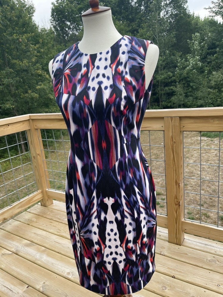 Calvin Klein Sheath Dress Womens S M Classic Wild Sleeveless Animal Career 3952