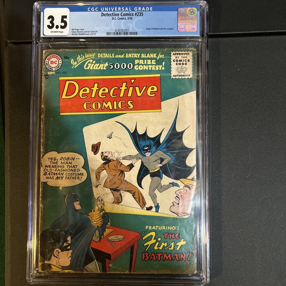DETECTIVE COMICS #235 CGC VG- 3.5; White pg!; origin of Batman and his costume!