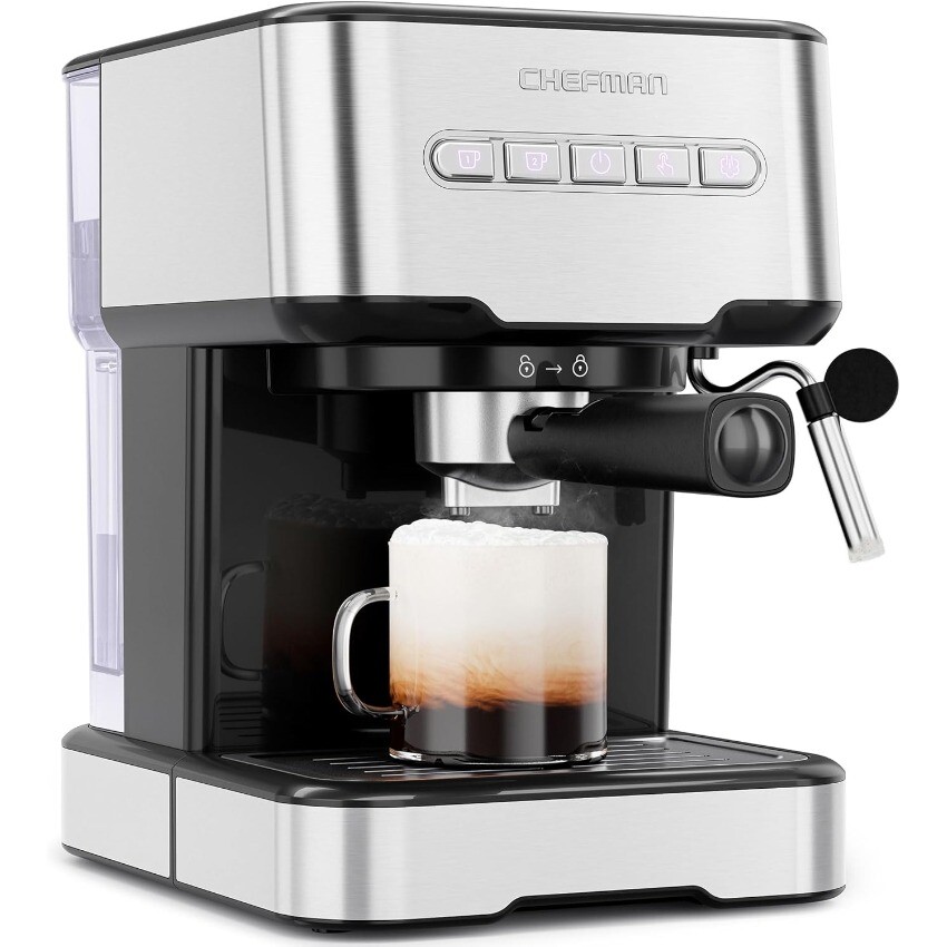 Chefman 6-in-1 Espresso Machine with Steamer,One-Touch SingleorDouble Shot Maker