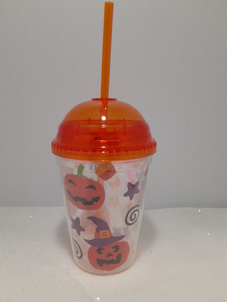 12oz Halloween Plastic Cup with Straw for Cold Drinks