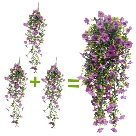3 PCS Artificial Flowers for Outdoors Fake Hanging Purple Hanging Flowers