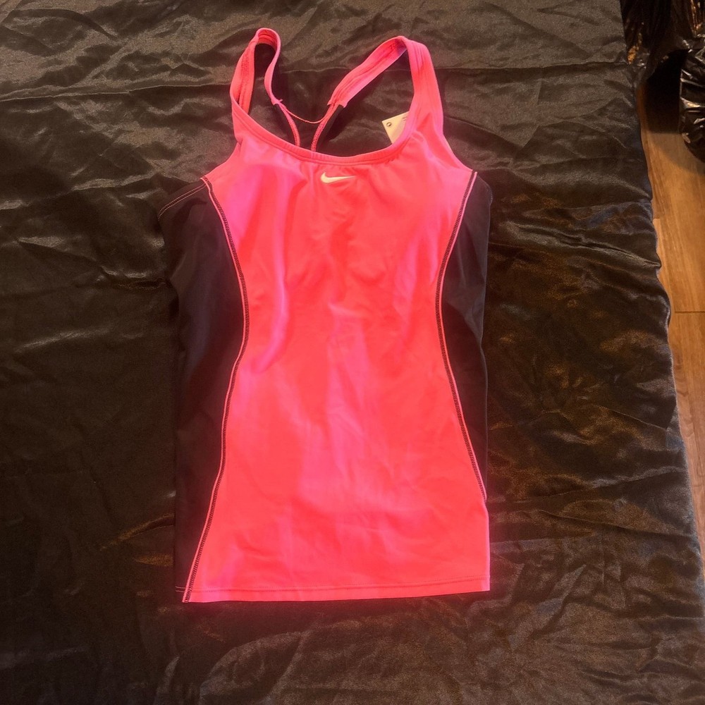 Nike Women's Color Surge Powerback Tankini Swimsuit Top Pink Black