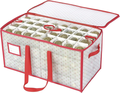 Durable Plastic Christmas Ornament Storage Box Holds 128pcs 3in Balls Dual Compartment  