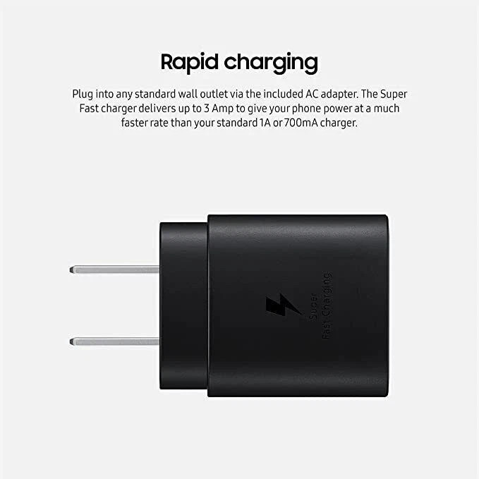 2-lot USB C Fast Charger Cube 25W PD Adapter for Samsung S25 S24 S23 S22 Black