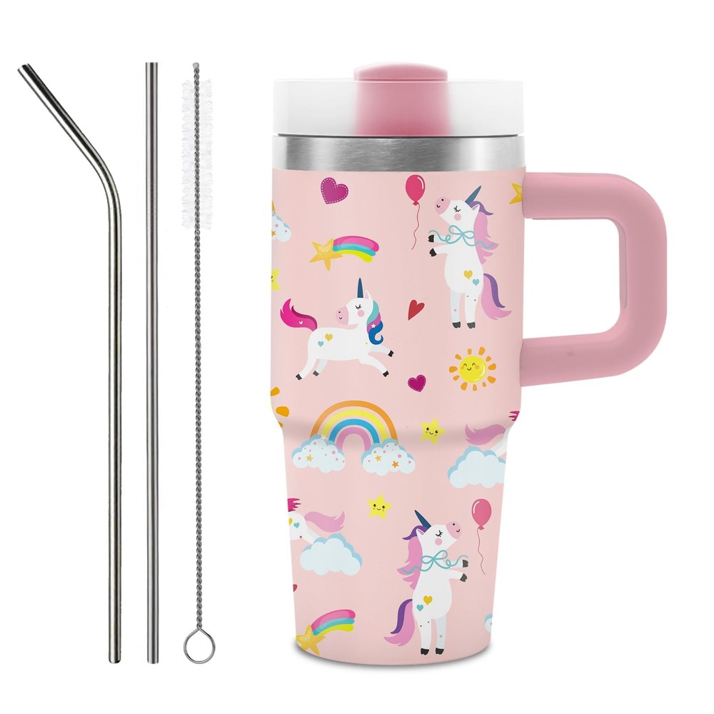 Unicorn Gifts for Women Girls, 14 oz Unicorn Tumbler with Handle and Straw fo...
