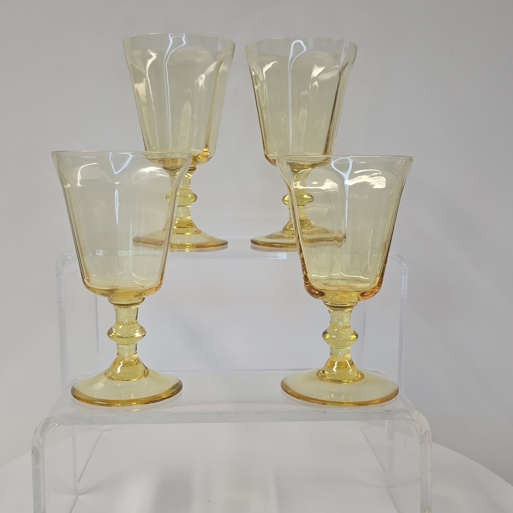 New Years Eve Set Of 4 Vintage Lenox Crystal Antique Yellow/Gold Water Goblets-image