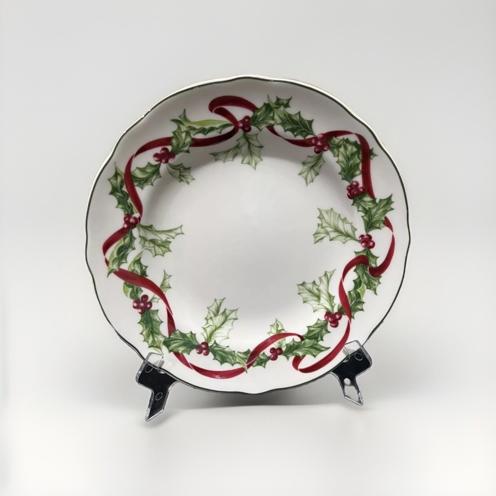 Charter Club Winter Garland Holly Ribbon Berries Replacement 11” Dinner Plate