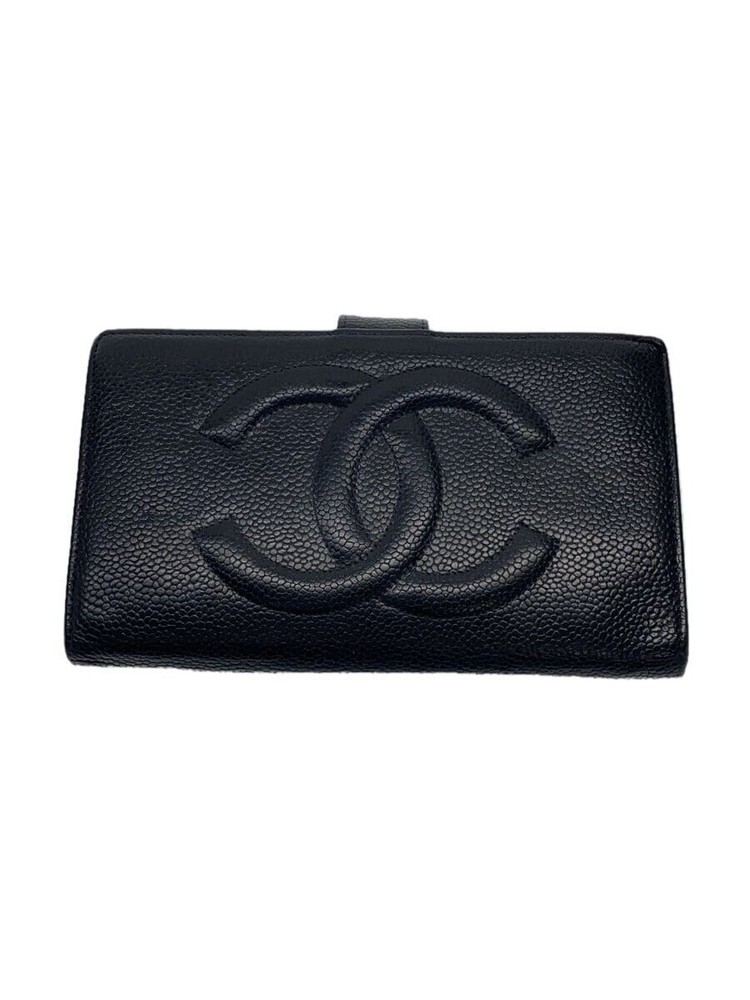 CHANEL Bi-Fold Compact Wallet Coco Mark Caviar Leather CC Black F/S Pre-Loved
