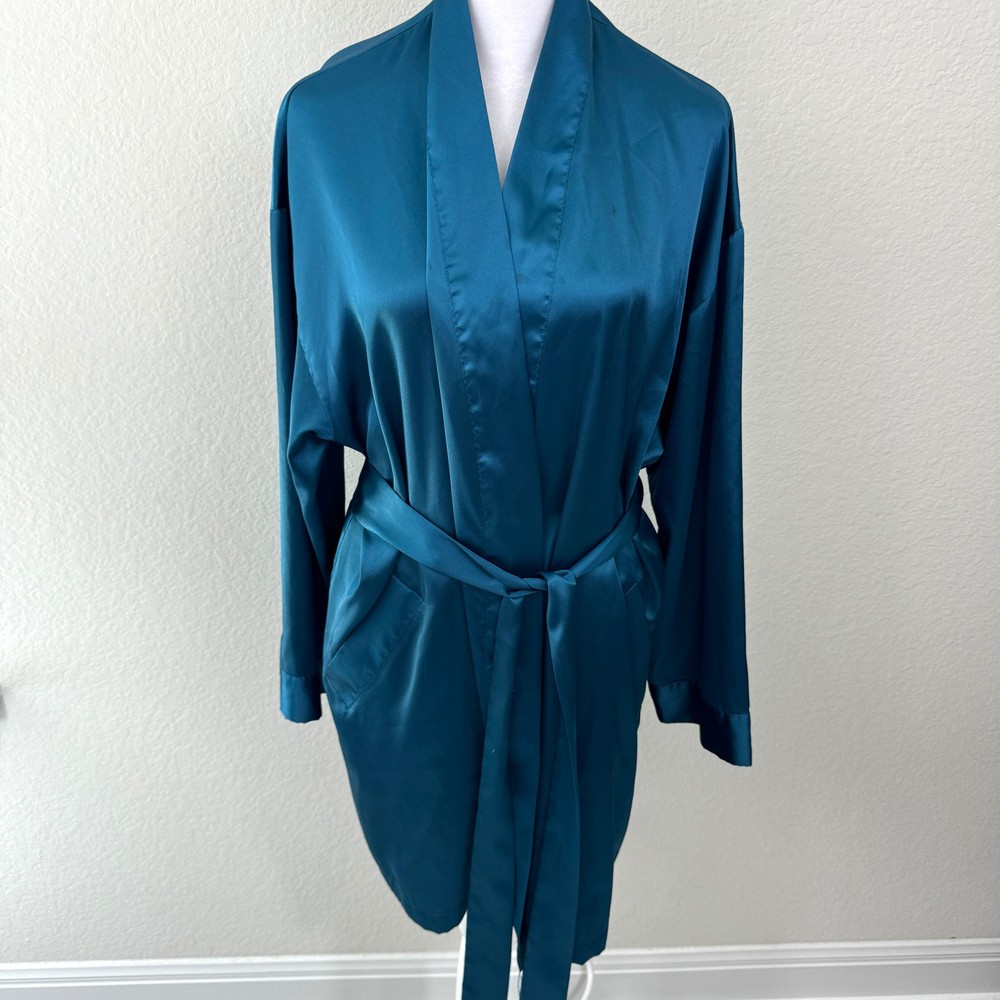 Victoria's Secret Knee Length Robe One Size Satin Intimates Blue Teal