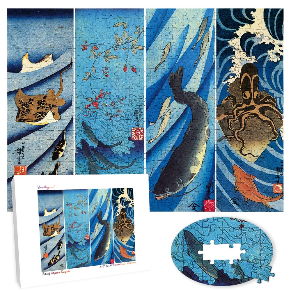 Wooden Jigsaw Puzzles 500 Piece Fish Ukiyoe Utagawa Kuniyoshi Painting Toy Decor
