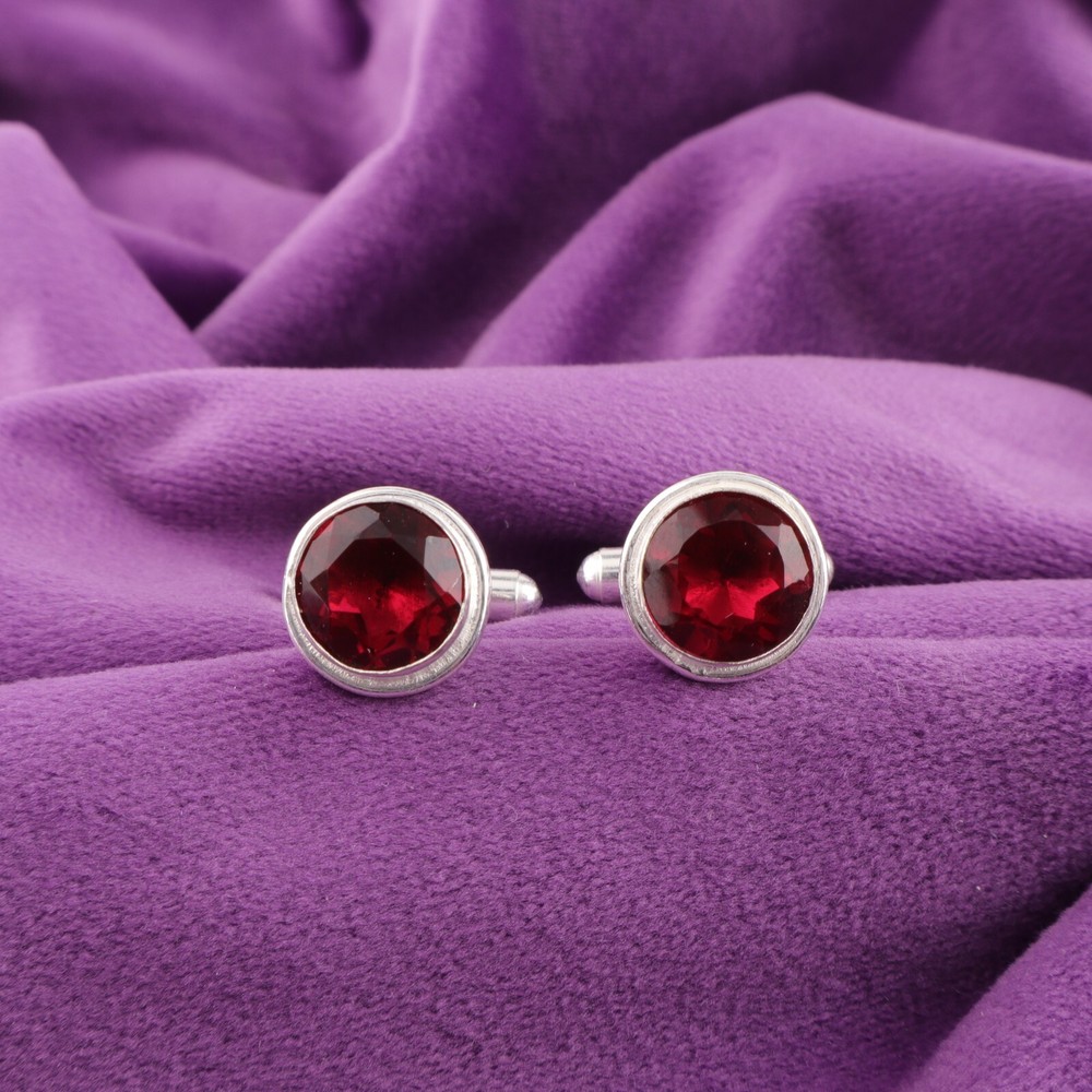 925 Sterling Silver Pink Rubellite Stone Classic Engagement Valentines Cufflinks