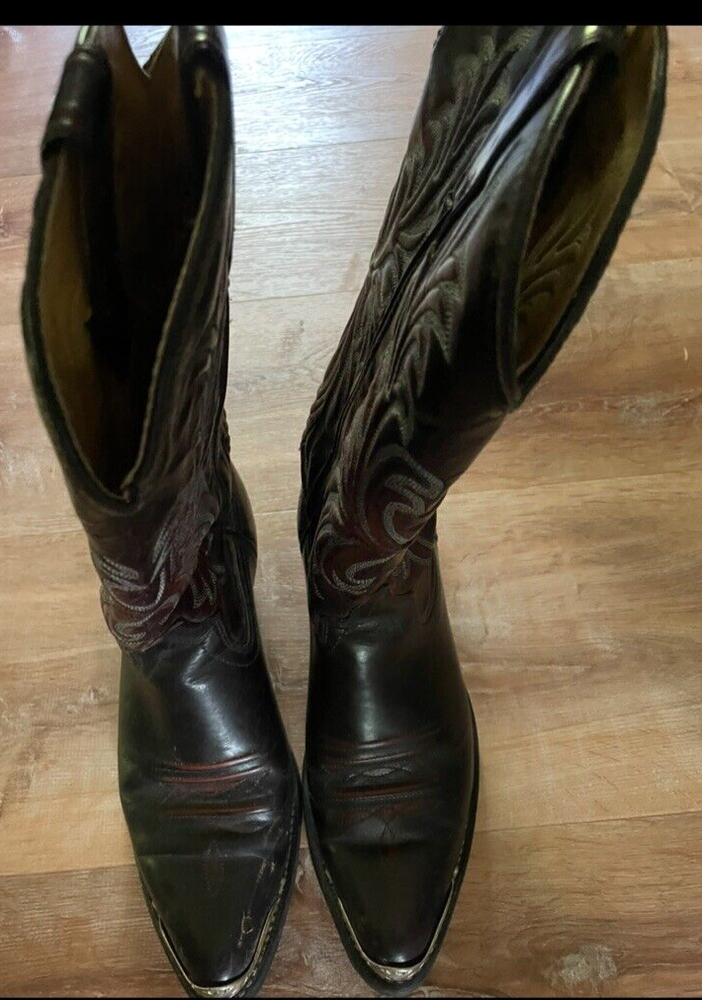 Texas Brand Dark Brown Maroon Cowboy Boots Size 9D Men's With Silver Tips