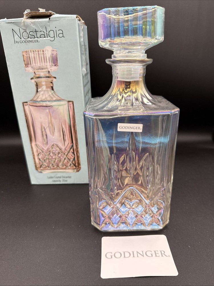Vintage Nostalgia Luster Godinger Cystal Glass Decanter with Stopper With Box