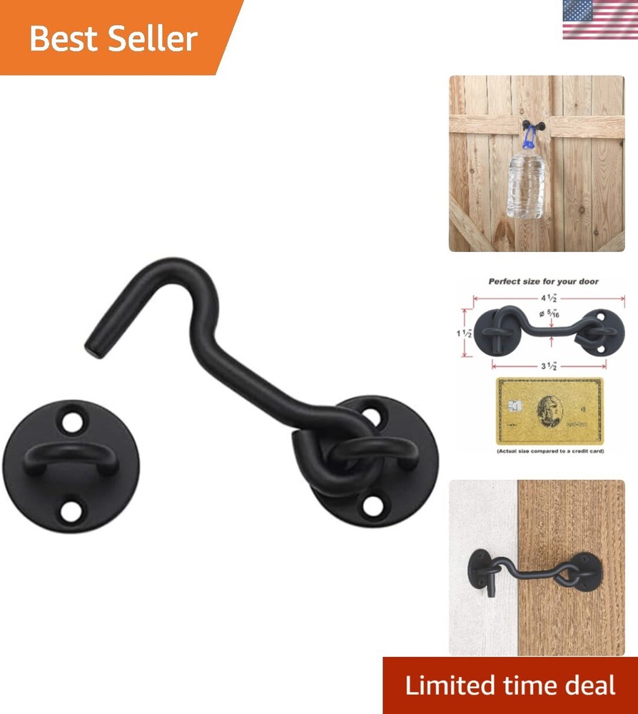 Heavy Duty 4” Barn Door Privacy Hook and Eye Latch - Long Lasting Black Finish