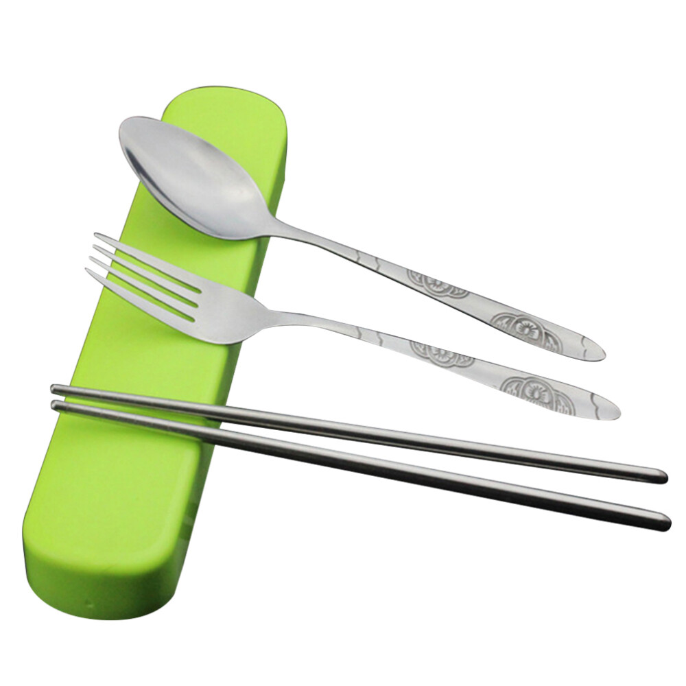 3 Pcs Camping Dinnerware Rust-less Tableware Travel Spoon Fork Chopsticks