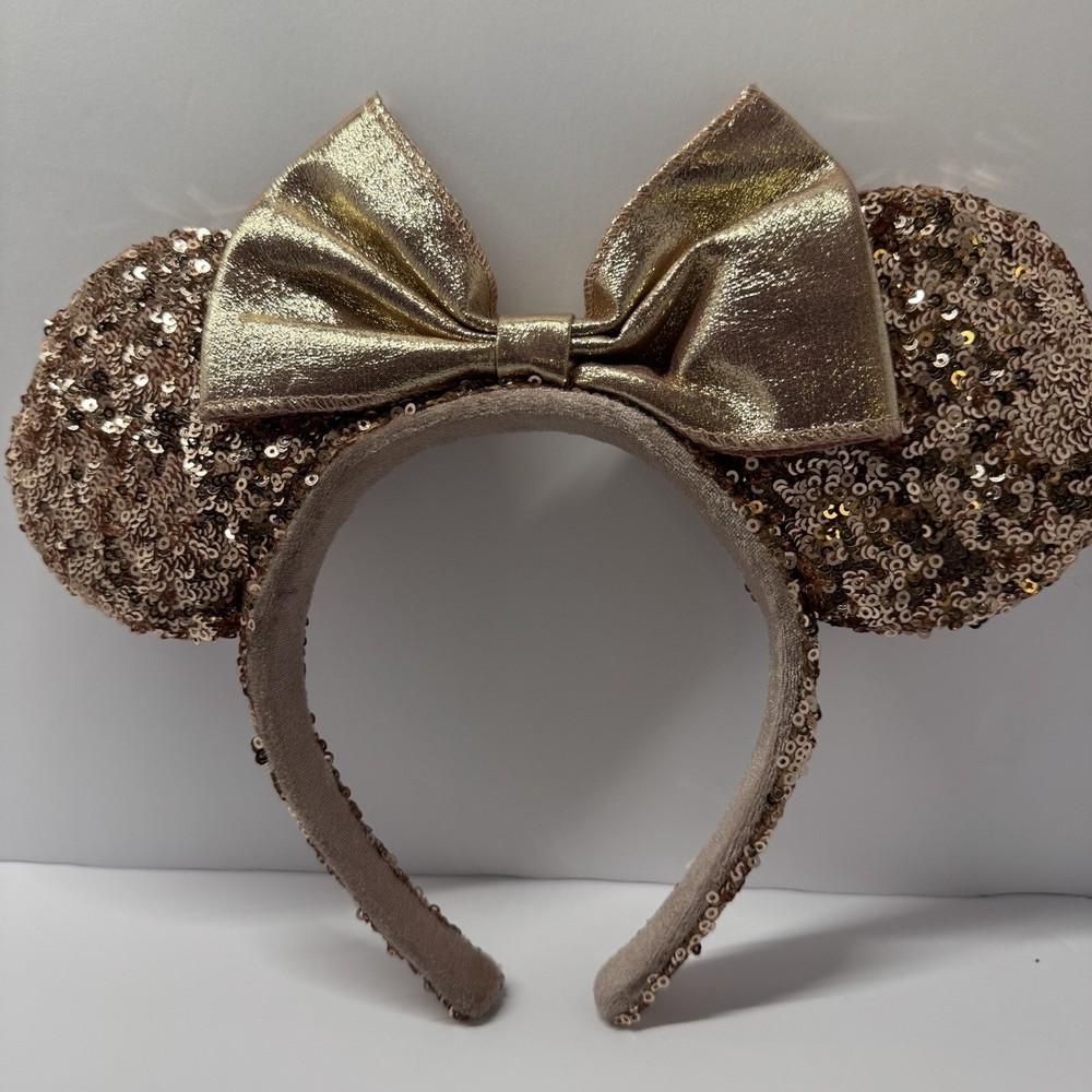 Disney Parks Rose Gold Minnie Mouse Sequin Headband with Bow One Size