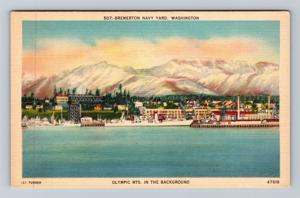 Vintage Bremerton Navy Yard WA Olympic Mountains Souvenir Postcard