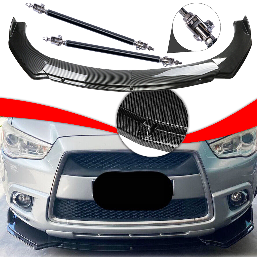 For Mitsubishi ASX 13-15 Carbon Fiber Style Front Bumper Lip Spoiler Strut /Rods