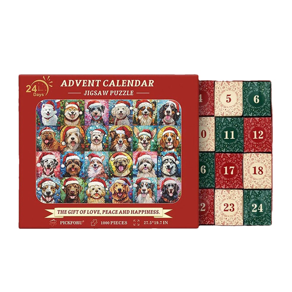 1000 Piece Countdown Calendar Puzzle Toy 2024 Happy Christmas Dogs Jigsaw Puzzle
