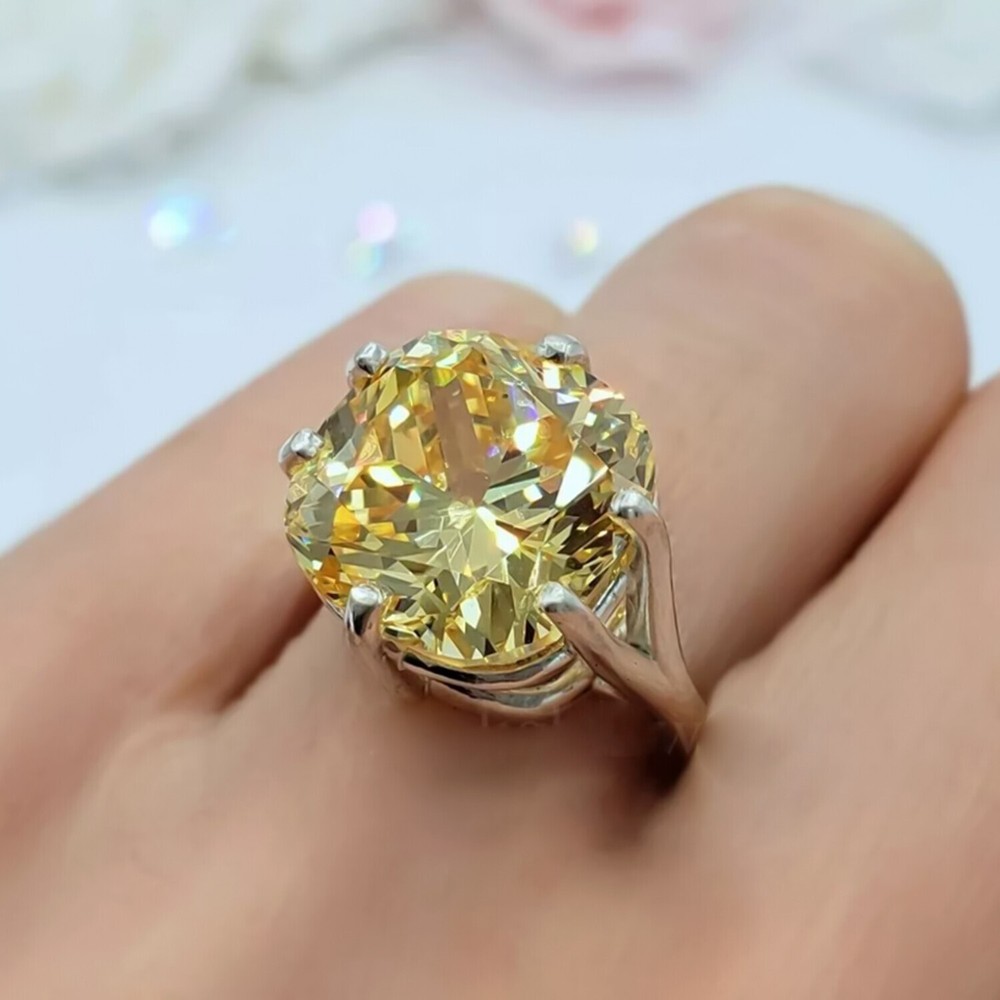 12.80 Ct Champagne Diamond Ring in 925 Silver Certified Prong Setting