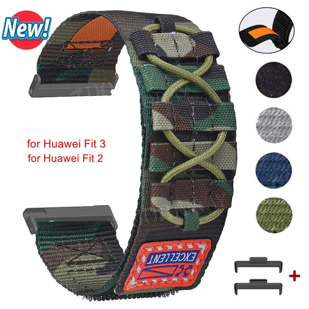 For Huawei Watch Fit 3/2 Rugged Military Canvas Nylon Loop Band Strap Bracelet