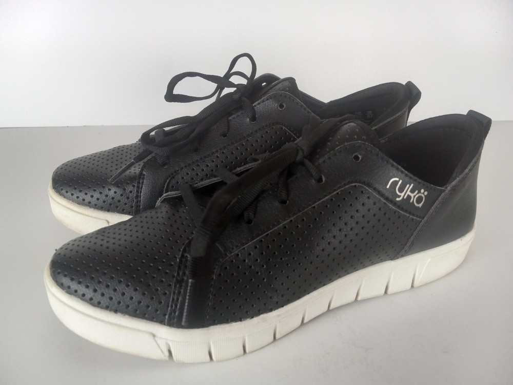 Ryka Womens Size 6.5 Hayden Black Perforated Lace-Up Tennis Sneakers