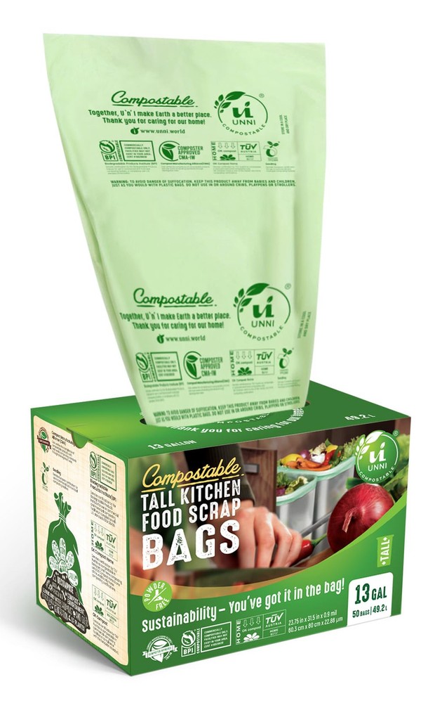 Compostable Liner Bags, 13 Gallon, 49.2 Liter, 50 Count, Heavy Duty 0.9 Mil, ...