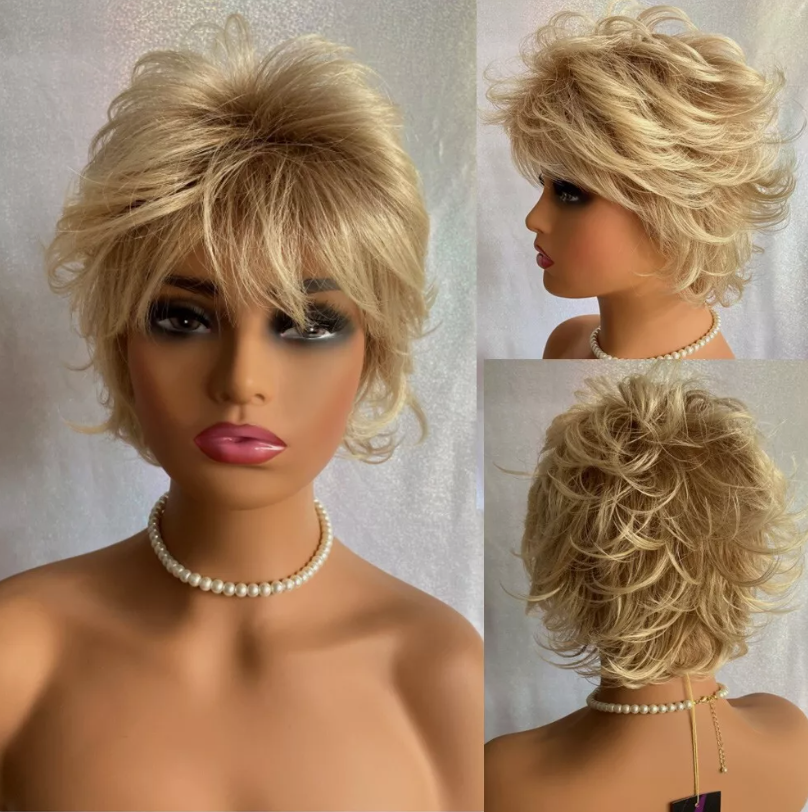 Fluffy Layered Blonde Synthetic Wig for Women with Free Wavy Cut