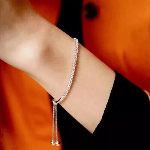 Lab-Created Women's Bolo Bracelet in 14K White Gold Plated Elegance