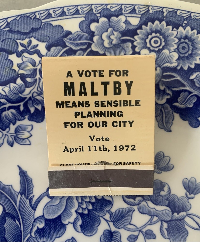 Vote for Maltby City Election Ad 1972 Matchbook Full / Unstruck ~