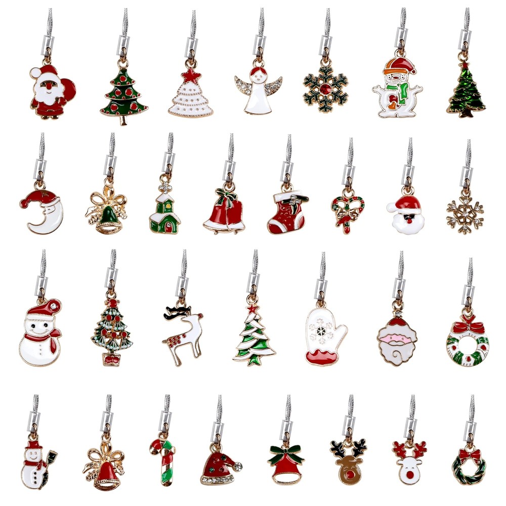30 Pcs Christmas Ornaments Set Mini Hanging Resin Metal Christmas Ornament wi...