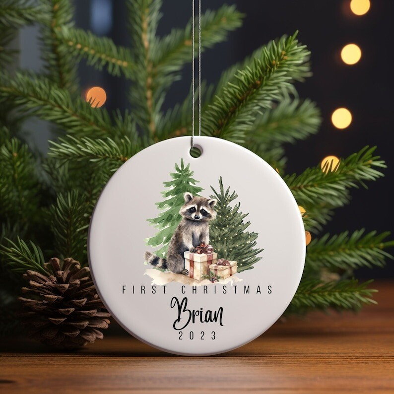Custom Raccoon Christmas Ornament Baby's First Christmas Personalized Raccoon...