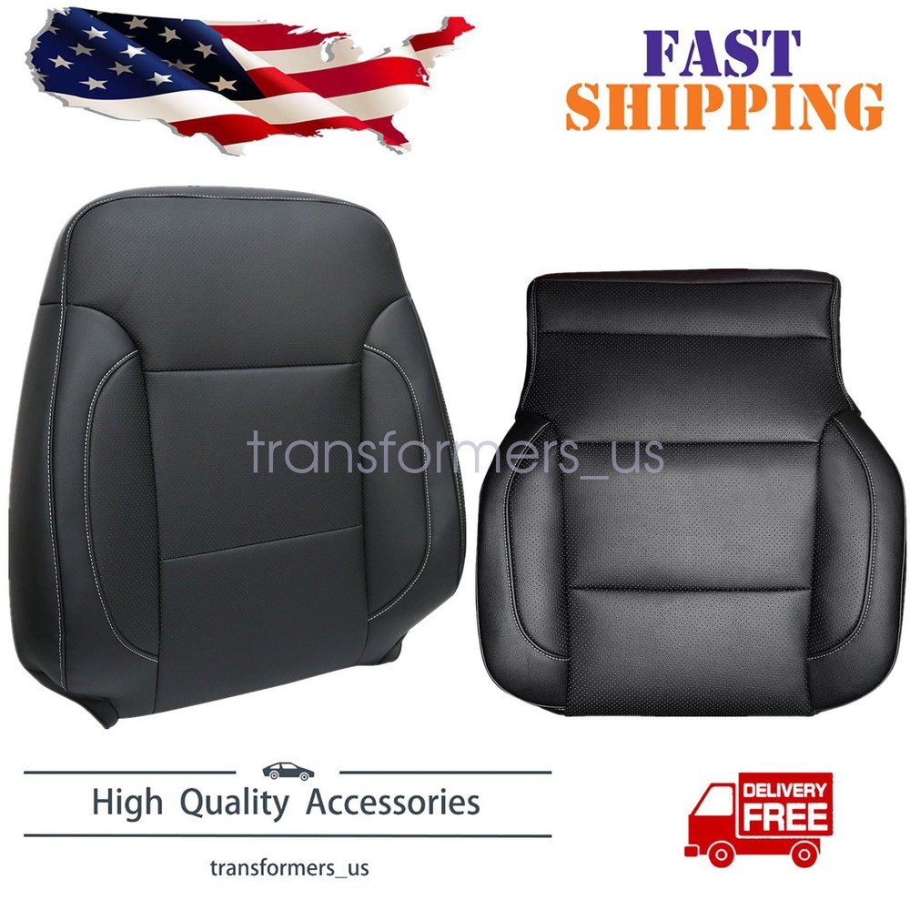 Driver Side PERF Leather Seat Cover Blk For 2014-2019 Chevy Silverado 1500 2500