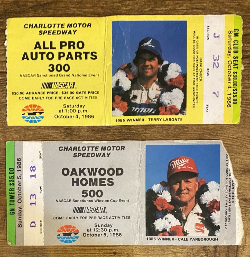 Vintage 1986 NASCAR Charlotte Tickets Dale Earnhardt 1st Weekend Sweep Busch Cup