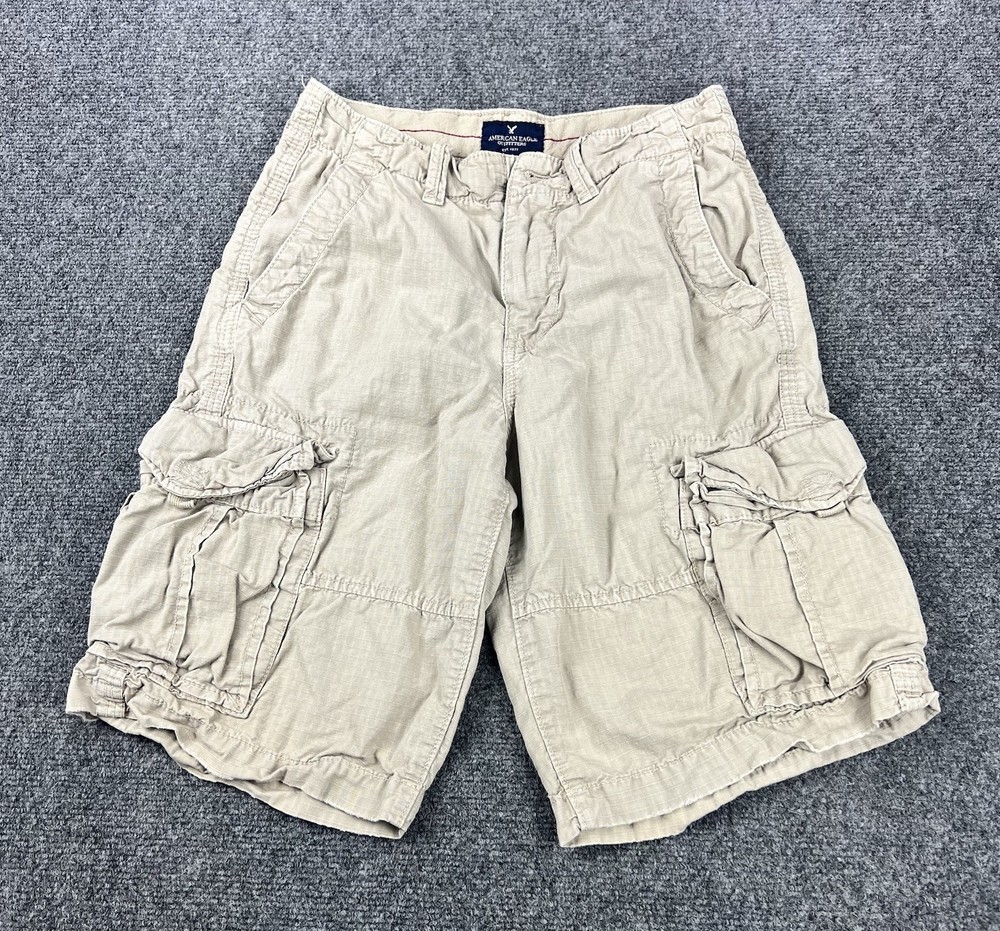 American Eagle Cargo Shorts Men 26 Khaki Beige Longboard Ripstop Utility Y2k