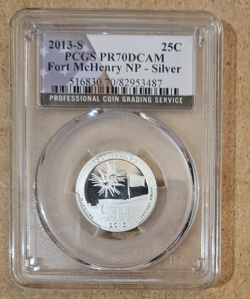 2013 S Silver Fort McHenry NP Quarter Proof PR70 DCAM PCGS Flag Label