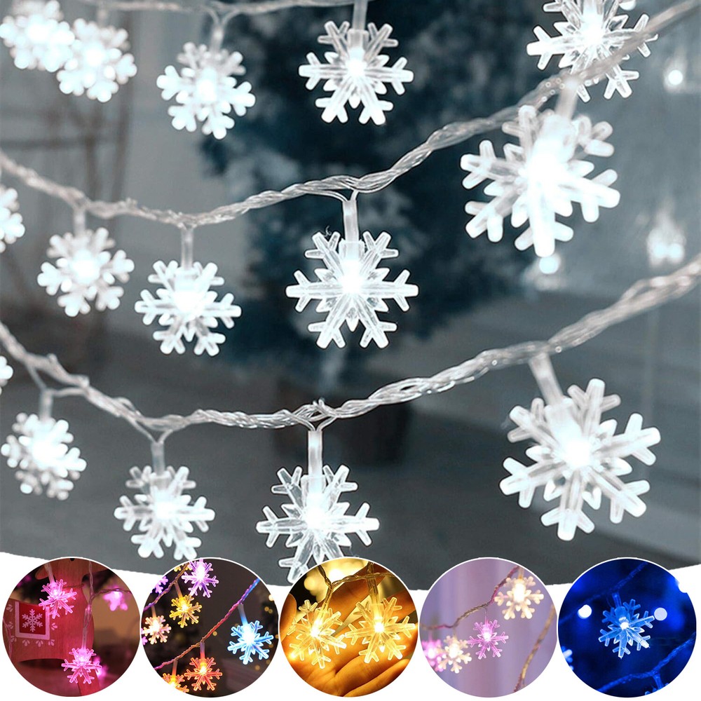 1/2/4Pack Snowflake LED Fairy Lights String Christmas Party Window Hanging Decor