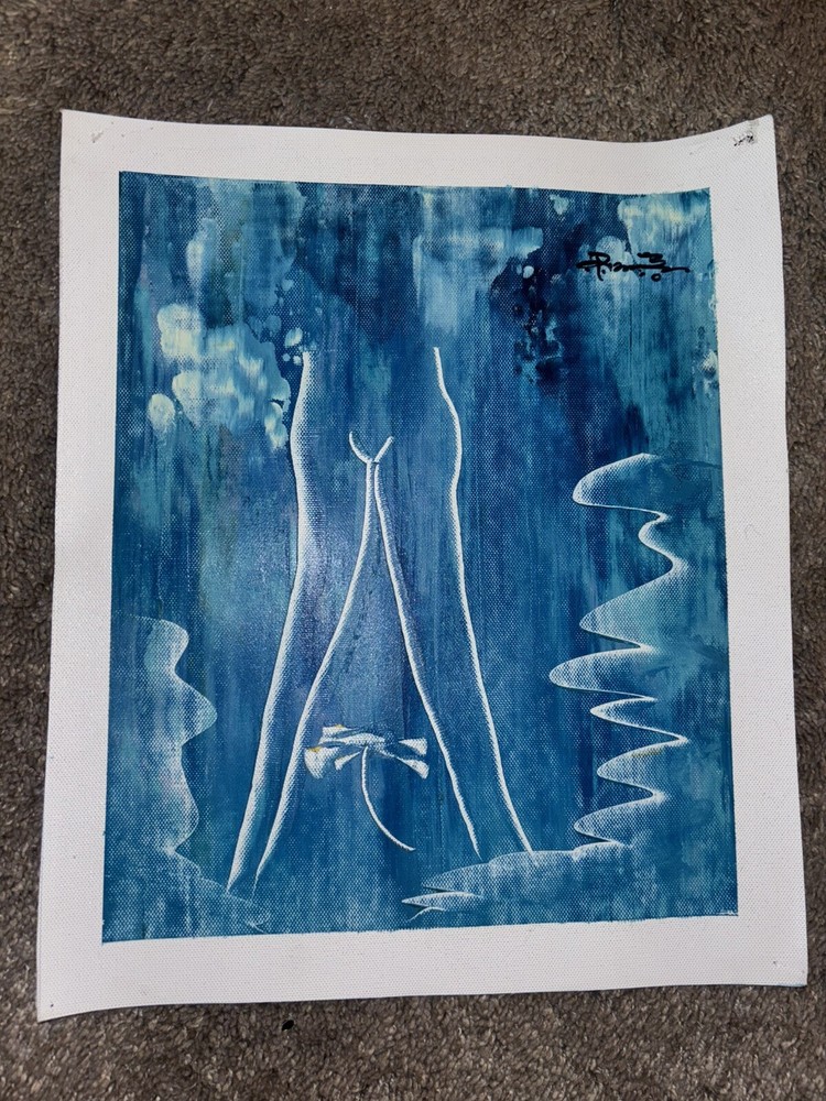 Blue Abstract Woman’s Legs Real Oil Painting On Canvas 9”x11”