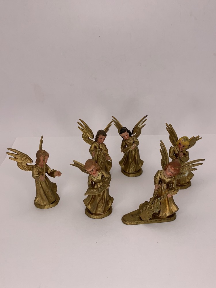 Vtg Miniature Golden Christmas Angels Hong Kong Rejoice Musical Instruments (6)