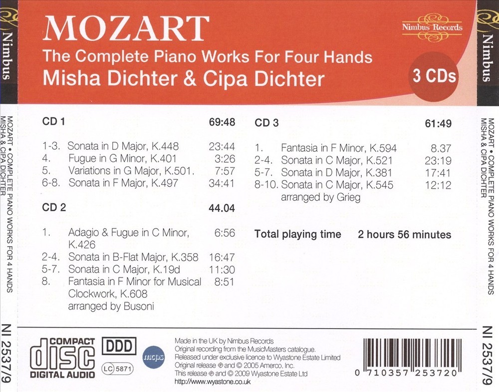 Mozart Complete Piano Four Hands Works Dichter CIPA CD 2009