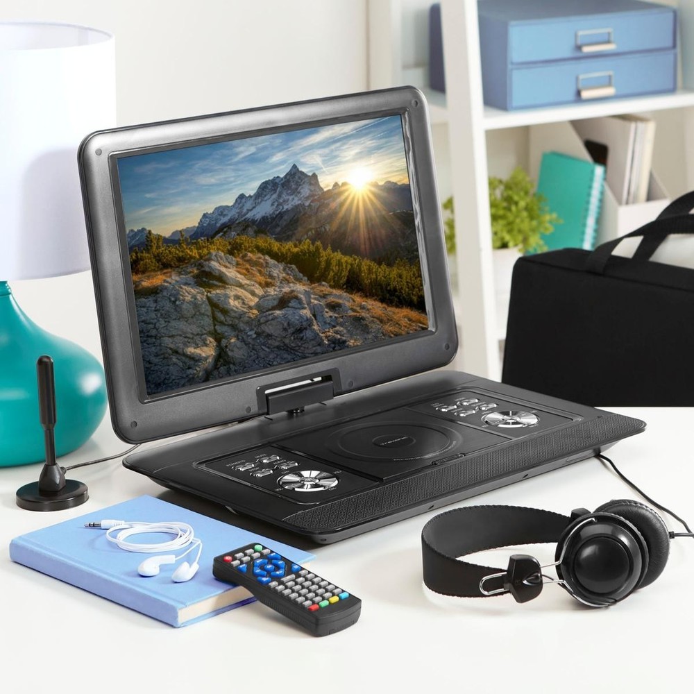 Trexonic 15.4 Inch Portable TV with Built-in DVD Player, LED Screen, USB, HD, AV in Black