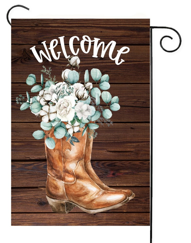 Welcome Boots Flowers  Garden Flag * Double Sided * Top Quality Flag