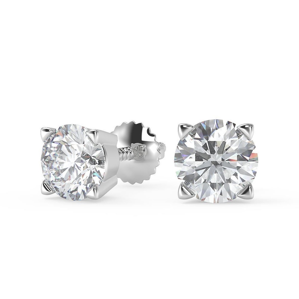 0.4 Ct Round VVS1 D Diamond Stud Earrings 18k Gold Screw Back