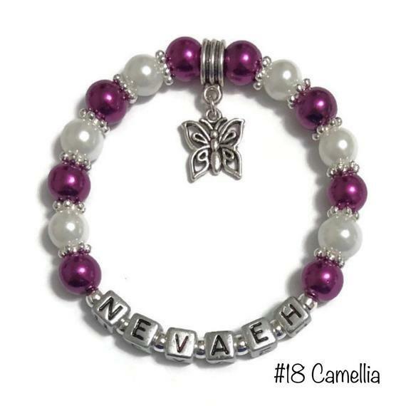 Personalized BUTTERFLY Charm Girl's Stretch Bracelet-Gift For Her-Birthday Gift