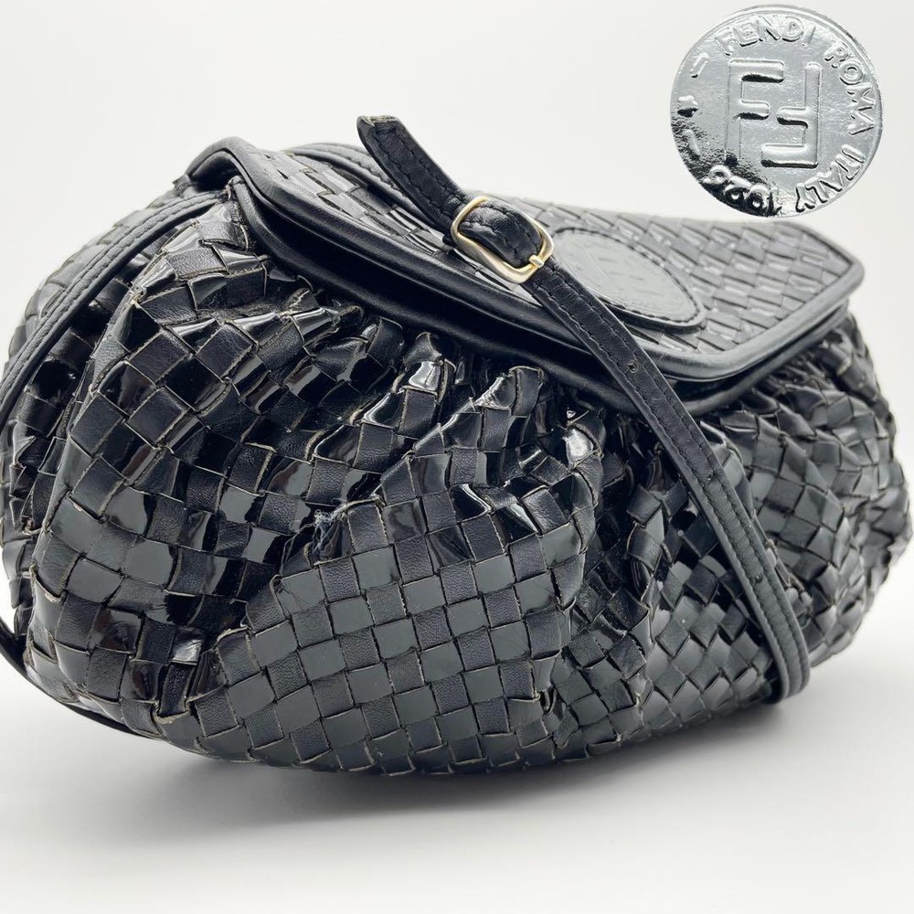 FENDI Vintage Leather Braided Shoulder Bag - Black FF Logo | Women's Fashion Acc