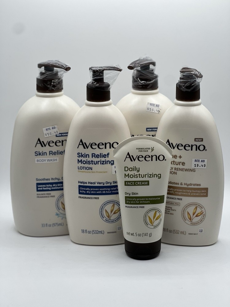 2- Aveeno Active Naturals Skin Relief Body Wash, 2 Skin Relief Lotion Plus Face