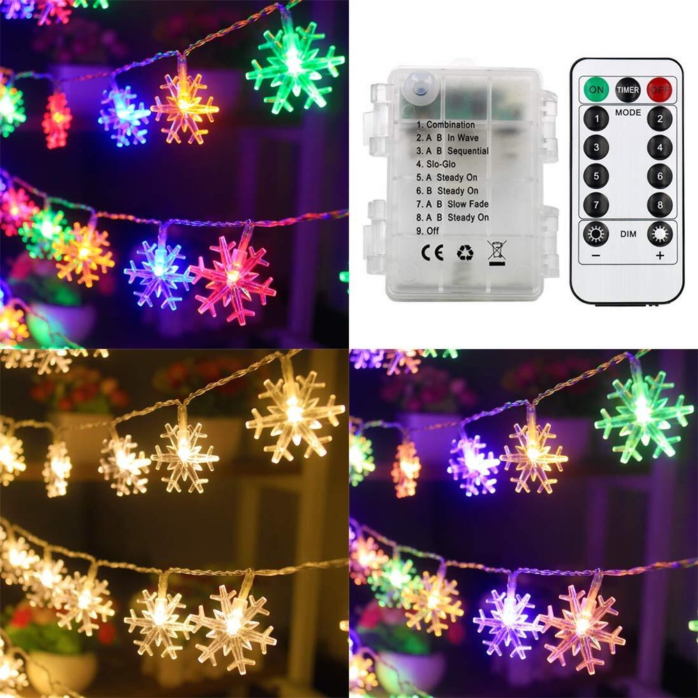 Christmas Lights Snowflake Christmas Decorations, 50LED 26ft Color Changing S...