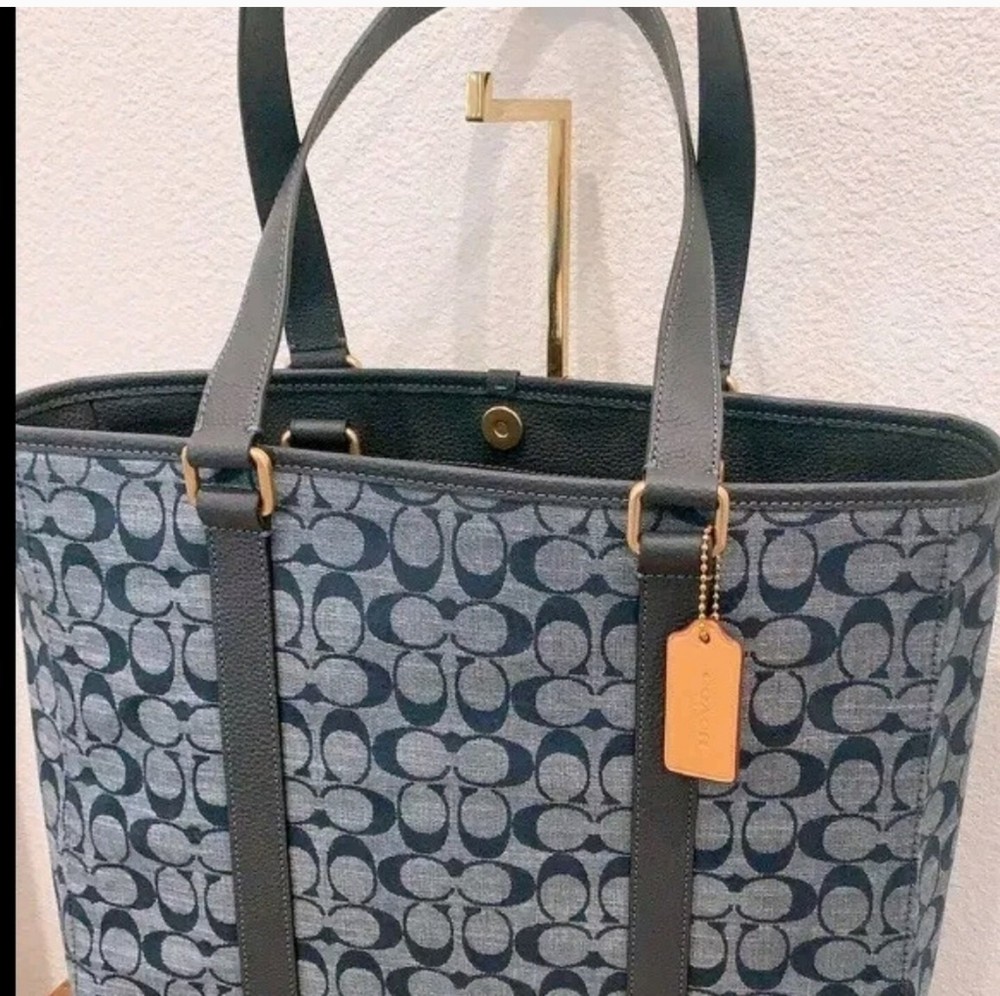 Coach Hudson Signature Tote in Chambray Denim Blue with Double Handles